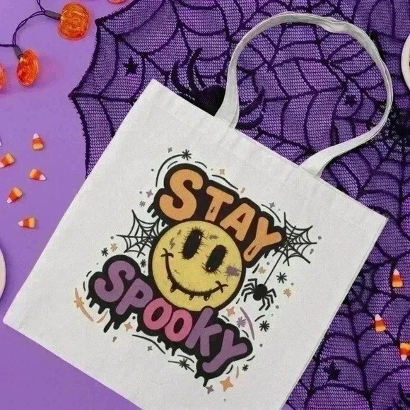 Stay Spooky Halloween Canvas Tote Bag – Reusable Eco-Friendly Shopping B… - Picture 2 of 3